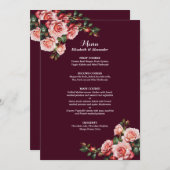 Dark moody pink and red roses burgundy  wedding メニュー (正面/裏面)