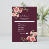 Dark moody pink and red roses burgundy wedding 出欠カード (スタンド正面)