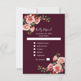 Dark moody pink and red roses burgundy wedding 出欠カード