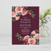 Dark moody pink and red roses burgundy wedding 招待状 (スタンド正面)