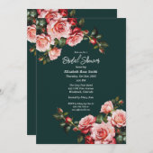 Dark moody pink and red roses green bridal shower 招待状 (正面/裏面)