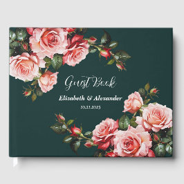 Dark moody pink and red roses green wedding ゲストブック