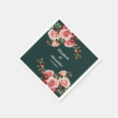Dark moody pink and red roses green wedding スタンダードカクテルナプキン (角)