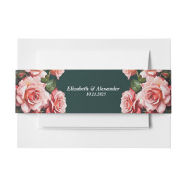 Dark moody pink and red roses green wedding 招待状ベリーバンド