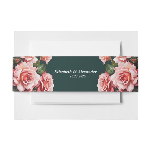 Dark moody pink and red roses green wedding 招待状ベリーバンド (正面例)