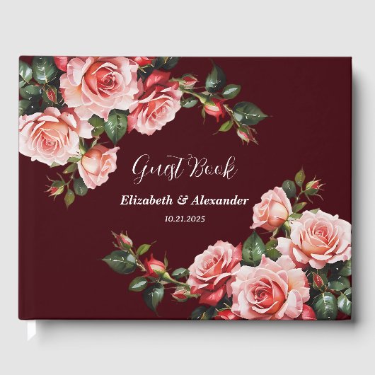 Dark moody pink and red roses maroon  wedding ゲストブック (正面)