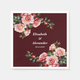 Dark moody pink and red roses maroon wedding スタンダードカクテルナプキン