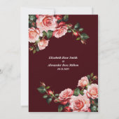 Dark moody pink and red roses maroon wedding セーブザデート (裏面)