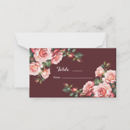 Dark moody pink and red roses maroon wedding プレイスカード