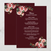 Dark moody pink and red roses maroon wedding メニュー (正面/裏面)