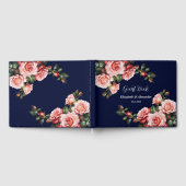 Dark moody pink and red roses navy blue wedding ゲストブック (全面)