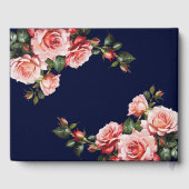 Dark moody pink and red roses navy blue wedding ゲストブック (裏面)