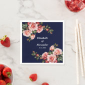 Dark moody pink and red roses navy blue wedding  スタンダードカクテルナプキン (インサイチュ)