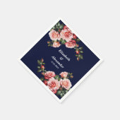 Dark moody pink and red roses navy blue wedding  スタンダードカクテルナプキン (角)