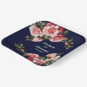 Dark moody pink and red roses navy blue wedding ペーパープレート (傾斜あり)