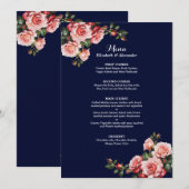 Dark moody pink and red roses navy blue wedding メニュー (正面/裏面)