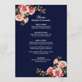 Dark moody pink and red roses navy blue wedding メニュー