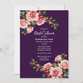 Dark moody pink and red roses purple bridal shower 招待状