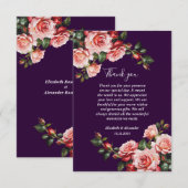 Dark moody pink and red roses purple wedding サンキューカード (正面/裏面)