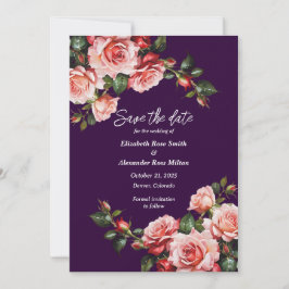Dark moody pink and red roses purple wedding セーブザデート