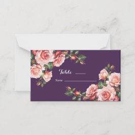 Dark moody pink and red roses purple wedding プレイスカード