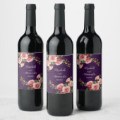 Dark moody pink and red roses purple wedding  ワインラベル (ボトル)
