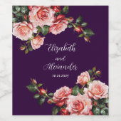 Dark moody pink and red roses purple wedding  ワインラベル (シングルラベル)