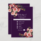 Dark moody pink and red roses purple wedding 出欠カード (正面/裏面)