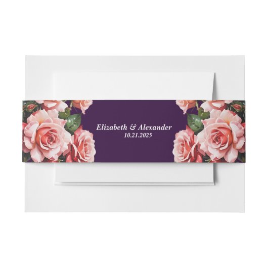 Dark moody pink and red roses purple wedding 招待状ベリーバンド (正面例)