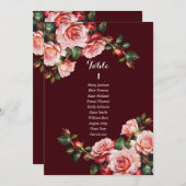 Dark moody pink and red roses seating chart card 招待状 (正面/裏面)