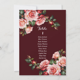 Dark moody pink and red roses seating chart card 招待状