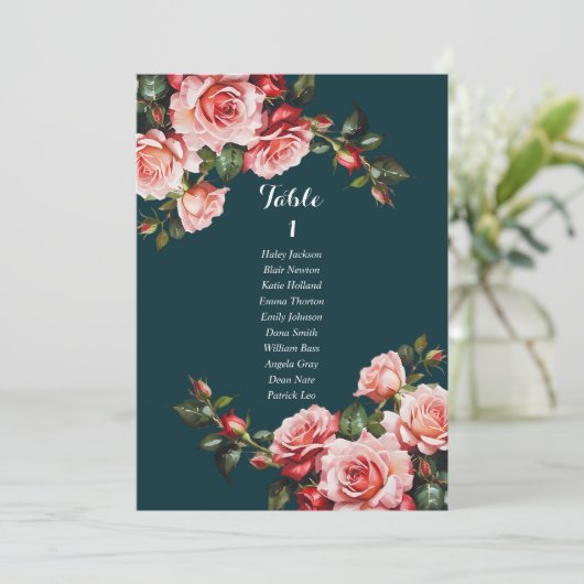 Dark moody pink and red roses seating chart card 招待状 (スタンド正面)