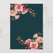 Dark moody pink and red roses teal wedding エンクロージャーカード (裏面)