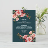 Dark moody pink and red roses teal wedding エンクロージャーカード (スタンド正面)