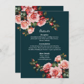 Dark moody pink and red roses teal wedding エンクロージャーカード (正面/裏面)