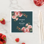 Dark moody pink and red roses teal wedding スタンダードカクテルナプキン (インサイチュ)