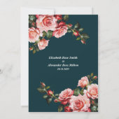 Dark moody pink and red roses teal wedding セーブザデート (裏面)