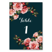 Dark moody pink and red roses teal wedding テーブルナンバー (裏面)