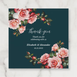 Dark moody pink and red roses teal wedding フェイバータグ