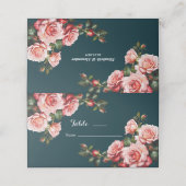 Dark moody pink and red roses teal wedding プレイスカード (外部開封)
