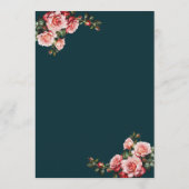 Dark moody pink and red roses teal wedding メニュー (裏面)