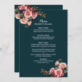 Dark moody pink and red roses teal wedding メニュー (正面/裏面)