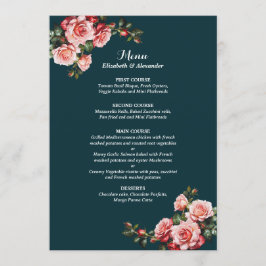 Dark moody pink and red roses teal wedding メニュー