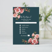 Dark moody pink and red roses teal wedding 出欠カード (スタンド正面)