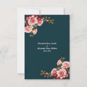 Dark moody pink and red roses teal wedding 出欠カード (裏面)
