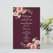 Dark moody pink red roses burgundy wedding program (スタンド正面)