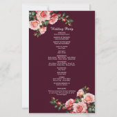 Dark moody pink red roses burgundy wedding program (裏面)