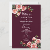 Dark moody pink red roses burgundy wedding program (正面)