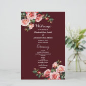 Dark moody pink red roses maroon wedding program (スタンド正面)