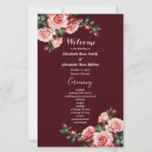 Dark moody pink red roses maroon wedding program (正面)